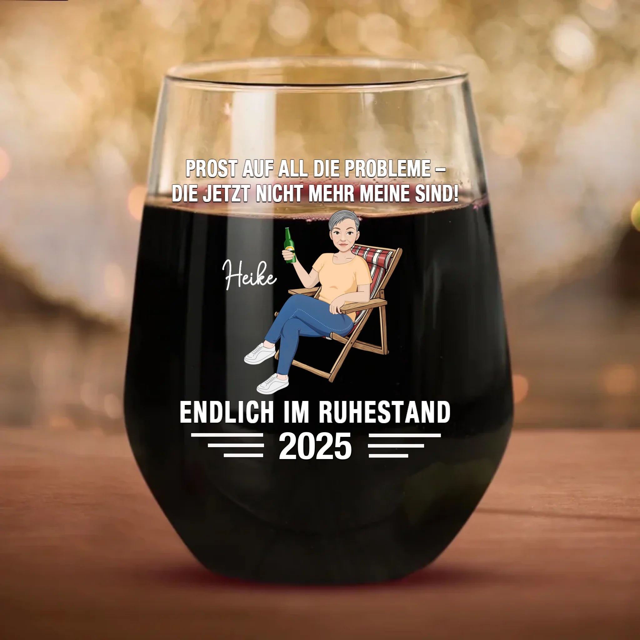 Witziger Weintumbler mit personalisiertem Spruch für Rentner zum Ruhestand von Love & Faith