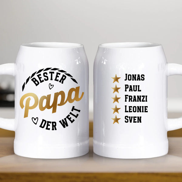 Bester Papa - Personalisierter Bierkrug aus Keramik für Papa