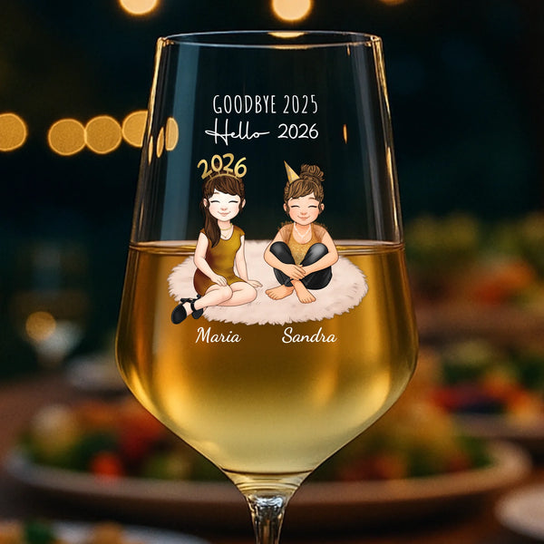 Personalisiertes Weinglas für beste Freundinnen zu Silvester personalisiert von Love & Faith