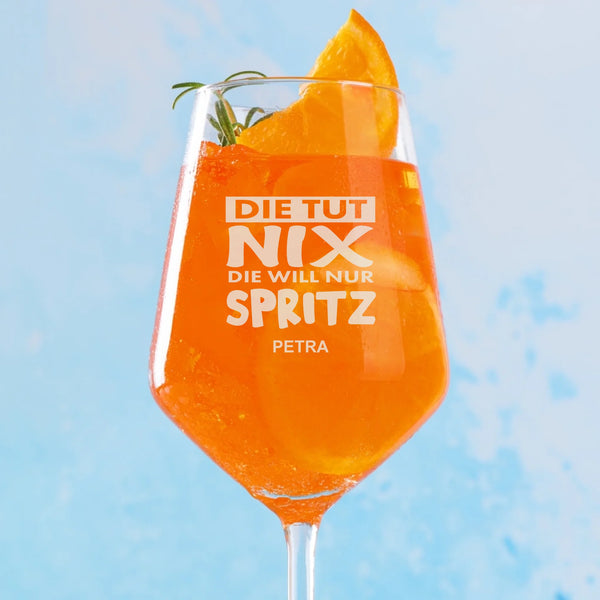 Die tut nix - Personalisiertes Weinglas mit Gravur und Namen für Sommergetränke