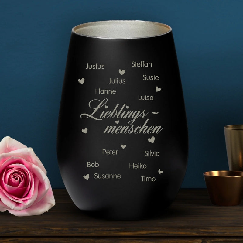 Personalisiertes schwarzes Windlicht mit silber graviertem Design - gefertigt von Love & Faith