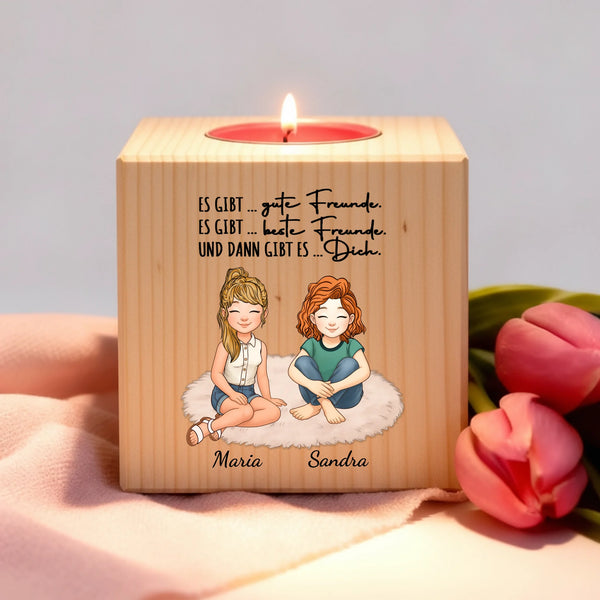 Personalisierter Teelichthalter aus Holz für Freundinnen, Schwestern und Kolleginnen von Love & Faith