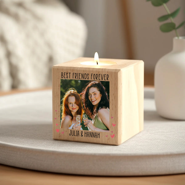 Personalisierter Teelichthalter aus Holz mit Fotoupload gestalten mit Love & Faith
