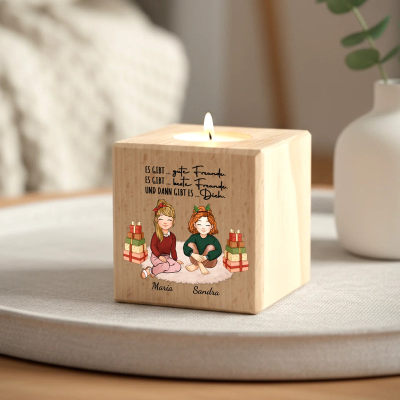 Personalisierter, Weihnachts-Teelichthalter aus Holz für Freundinnen, Schwestern und Kolleginnen