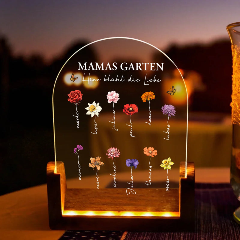 runder LED Aufsteller mit persönlichem Aufdruck Blumen und Namen - Geschenkidee für Mama von Love & Faith