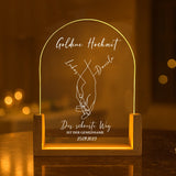 Leuchtender LED Aufsteller zum Jahrestag mit Holzsockel mit Foto vom Brautpaar als Geschenkidee von Love & Faith
