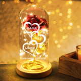 Ewige Rose im Glas LED Deko mit gedruckten Herzen mit Namen - personalisierte Geschenkidee von Love & Faith