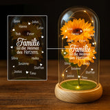Ewige Sonnenblume "Familie ist die Heimat des Herzens" bis 13 Namen graviert  auf die Glaskuppel mit LED Licht personalisiert als Geschenk für Familie von Love & Faith