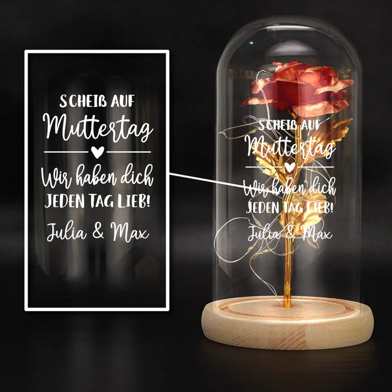 Ewige Rose "Zum Muttertag" in der Glaskuppel mit LED Licht personalisiert als Geschenk für Mama von Love & Faith