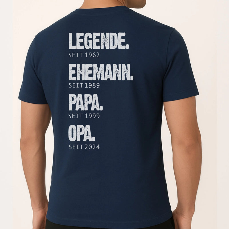 Navy T-Shirt mit Backprint für Papa mit Spruch personalisieren mit Love & Faith