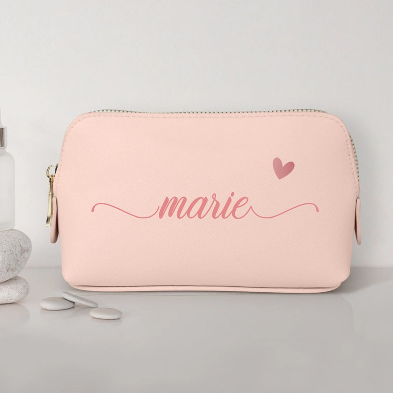 0,75l rosa Kosmetiktasche aus PU Leder mit Name personalisiert von Love & Faith personalisiert