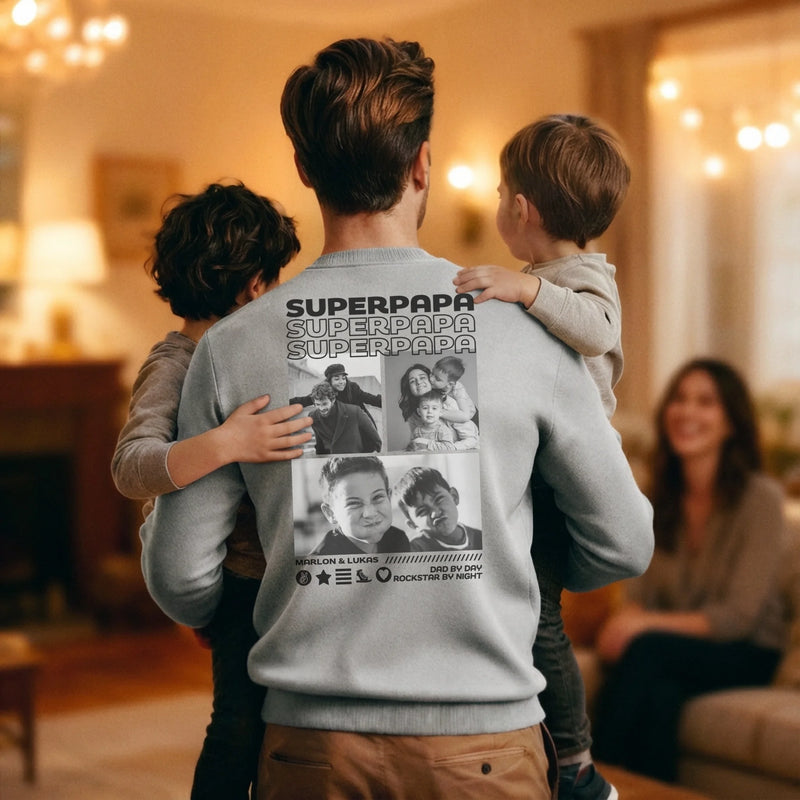 Personalisiert bedruckter Foto Backprint Sweater in grau von Love & Faith