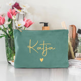 Personalisierte Samt jade Kosmetiktasche für MakeUp und Kosmetika mit Namen von Love & Faith