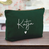 Personalisierte Samt grün silber Kosmetiktasche für MakeUp und Kosmetika mit Namen von Love & Faith