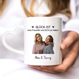 Weiße Fototasse individuell gestalten für Freundinnen Geschenk mit Love & Faith