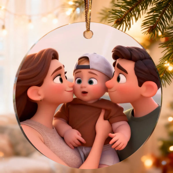 Acrylkreis für Weihnachten als Baumschmuck mit kreativer Illustration mit eigenem Foto selbst gestalten von Love & Faith