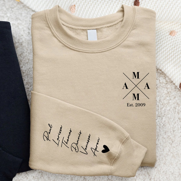 Beiger Sweater für Papa mit Kindernamen personalisierte Geschenkidee zum Vatertag von Love & Faith