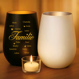 Glas Windlicht mit personalisierter Familiengravur von Love & Faith