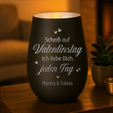 Personalisiertes schwarz-silbernes Windlicht für Paare zum Valentinstag