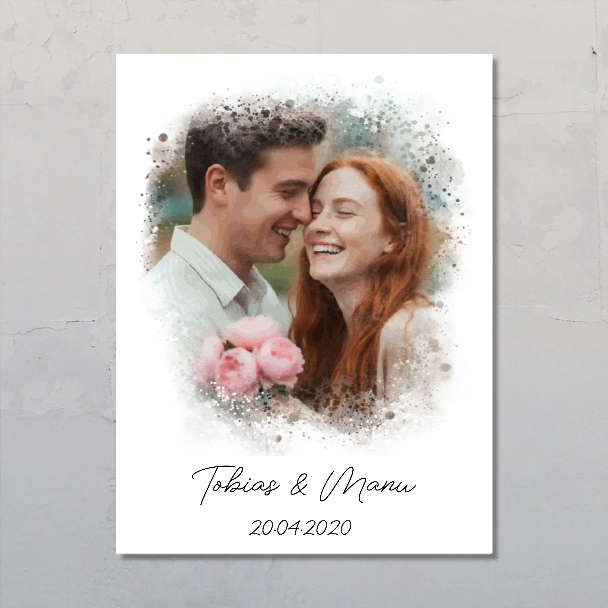 Personalisiertes Poster mit Foto-Upload und Wasserfarben-Effekt für Paare zum Valentinstag von Love & Faith