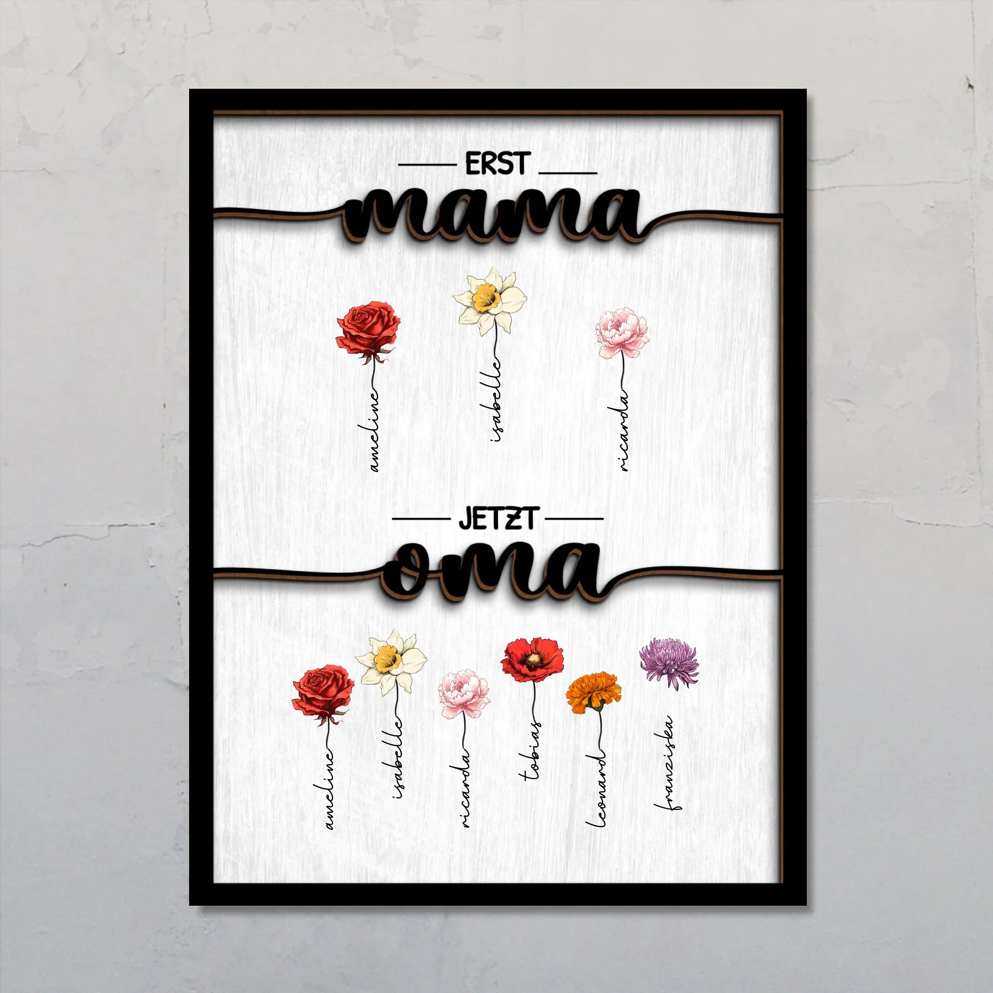DIN A 3 Poster "Erst Mama, Jetzt Oma" mit Blumen und Kindernamen personalisiert von Love & Faith