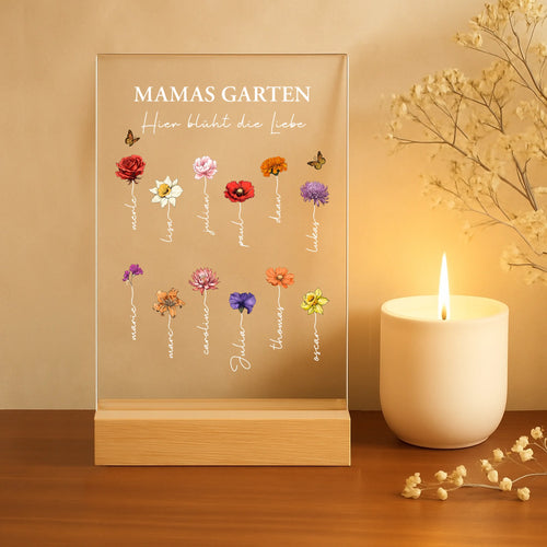 "Mamas Garten" Acrylaufsteller mit Holzsockel für Muttertagsgeschenk gestalten von Love & Faith
