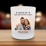 Personalisierter Teelichthalter Partner mit Foto-Upload und Spruch von Love & Faith