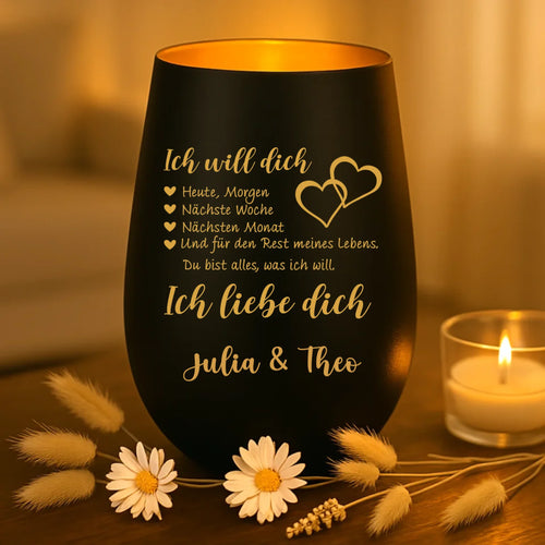 Windlicht graviert mit "Ich liebe dich" als Geschenk für Partner mit Love & Faith personalisiert