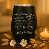 schwarz-silber Windlicht graviert mit "Ich liebe dich" als Geschenk für Partner mit Love & Faith personalisiert