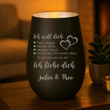 schwarz-silber Windlicht graviert mit "Ich liebe dich" als Geschenk für Partner mit Love & Faith personalisiert