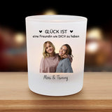 Personalisierter Teelichthalter für Freundinnen mit mit Foto-Upload und Spruch von Love & Faith