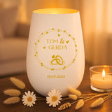 weiß goldenes Windlicht mit Namen und Jahrestag personalisiert von Love & Faith