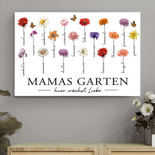 Personalisierte Leinwand mit bis zu 18 Namen selbst gestalten mit Geburtsblumen für Mama von Love & Faith
