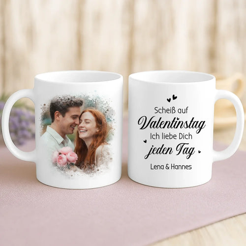Personalisierte Tasse mit Foto-Upload und Wasserfarben-Effekt für Paare von Love & Faith