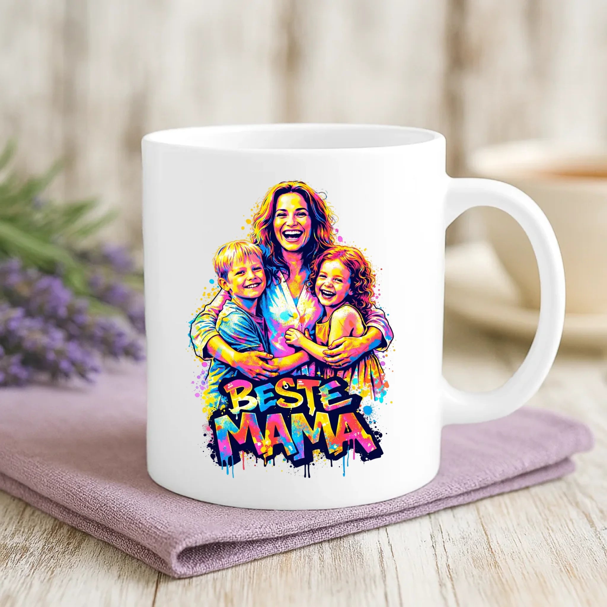 Weiße Tasse mit personalisiertem Spruch und Namen – individuelle Geschenkidee von Love & Faith