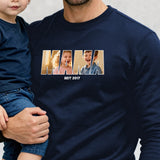 weißer Sweater für Papa mit Kindernamen personalisierte Geschenkidee zum Vatertag von Love & Faith