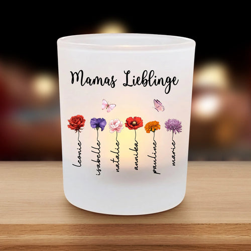 Personalisierter Teelichthalter mit Geburtsblumen personalisiert für Eltern und Großeltern von Love & Faith