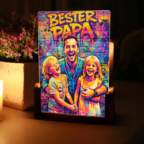 Leuchtender LED Aufsteller zum Valentinstag mit Holzsockel mit eigenen Namen und Daten personalisieren mit Love & Faith