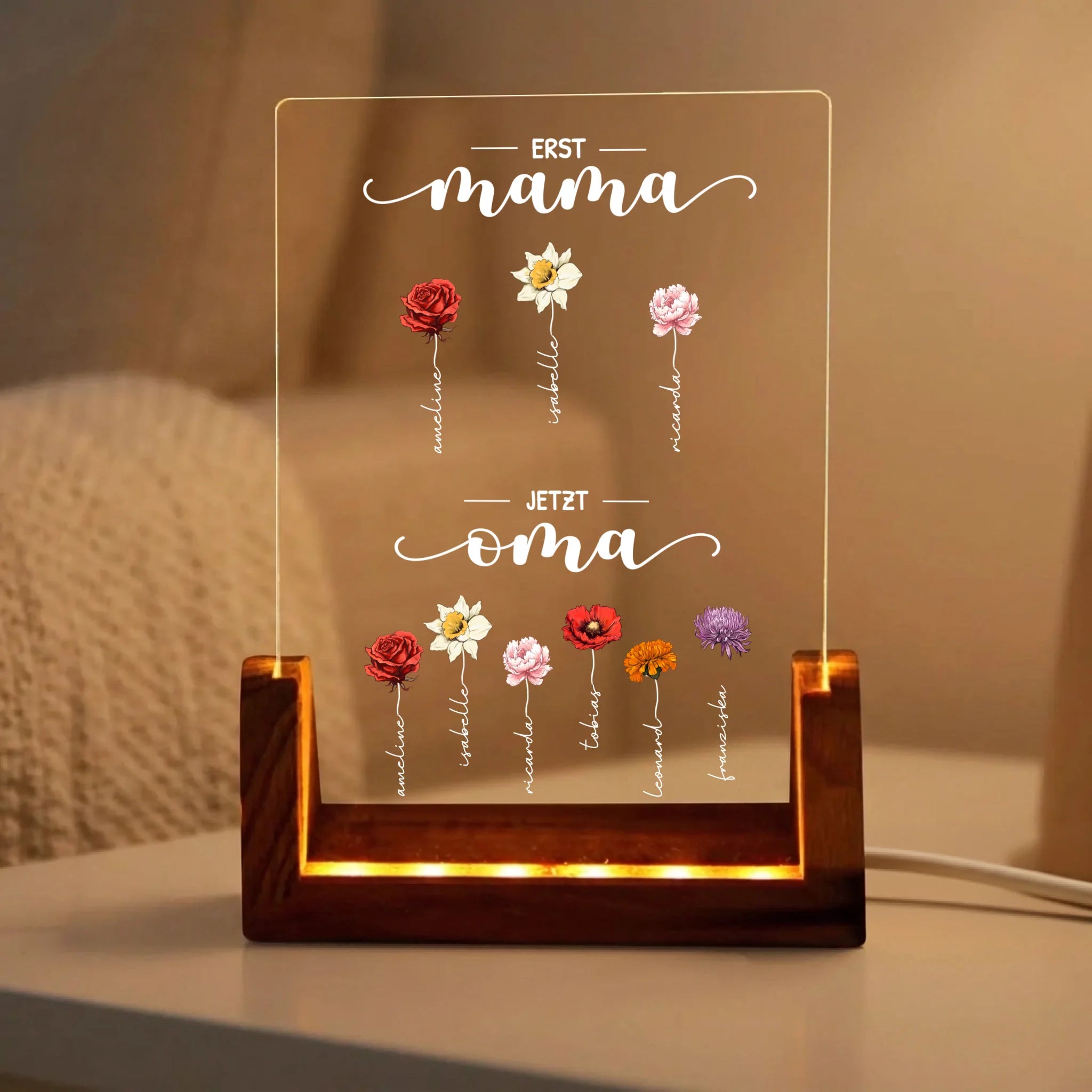 Personalisierter LED Aufsteller für Freunde, Familie und Kollegen mit Foto Upload von Love & Faith
