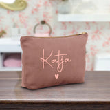 Personalisierte Samt Kosmetiktasche rosequartz rosemetallic zum selbst gestalten mit Namen mit Love & Faith