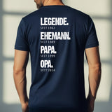 Navy T-Shirt mit Backprint für Papa mit Spruch personalisieren mit Love & Faith