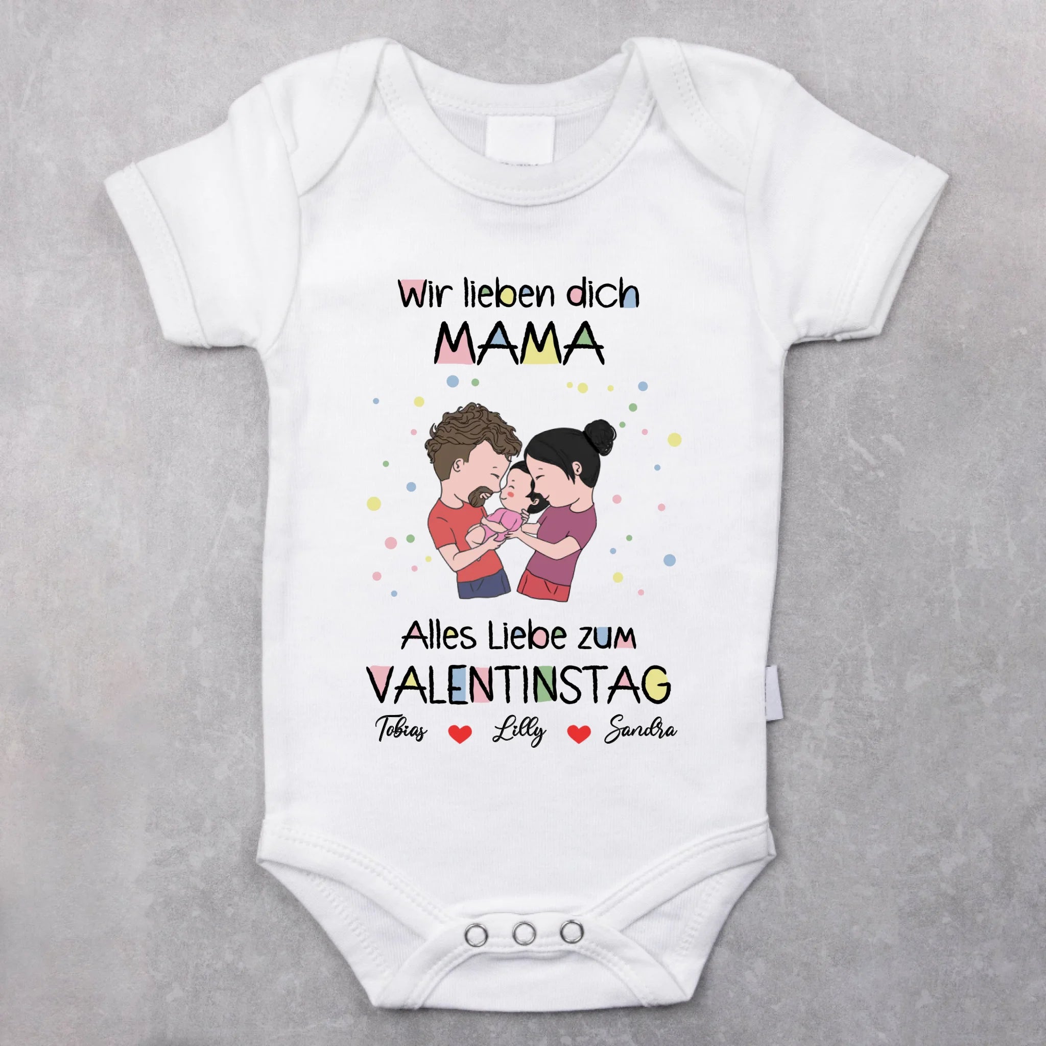 weißer kurzarm Babybody personalisierbar mit Namen - gefertigt con Love & Faith