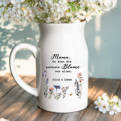 2 Personalisiertes Geschenk - Weiße Vase mit Henkel mit persönlichem Spruch und Namen