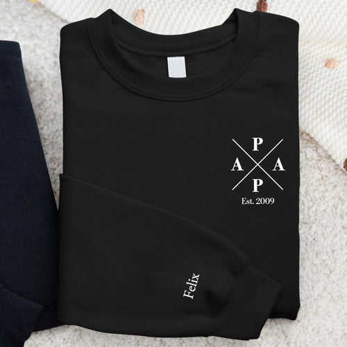 schwarzer Pullover für Papa mit Kindernamen personalisierte Geschenkidee zum Vatertag von Love & Faith