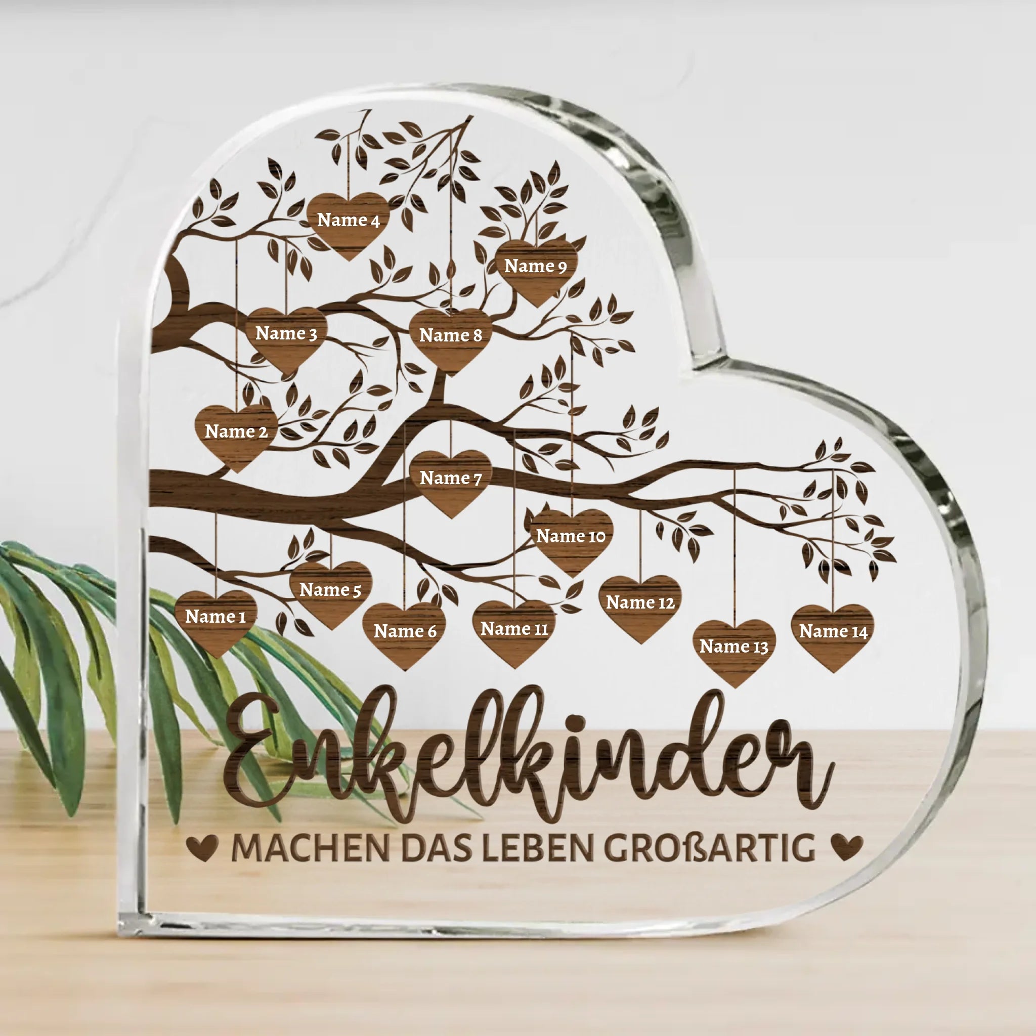 Personalisiertes Glasherz Meine Enkelkinder mit Druck für Oma & Opa