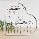 Personalisiertes Acrylherz mit Namen und Blumen Mama dann Oma