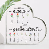 Personalisiertes Acrylherz mit Namen und Blumen Mama dann Oma – Motiv 2
