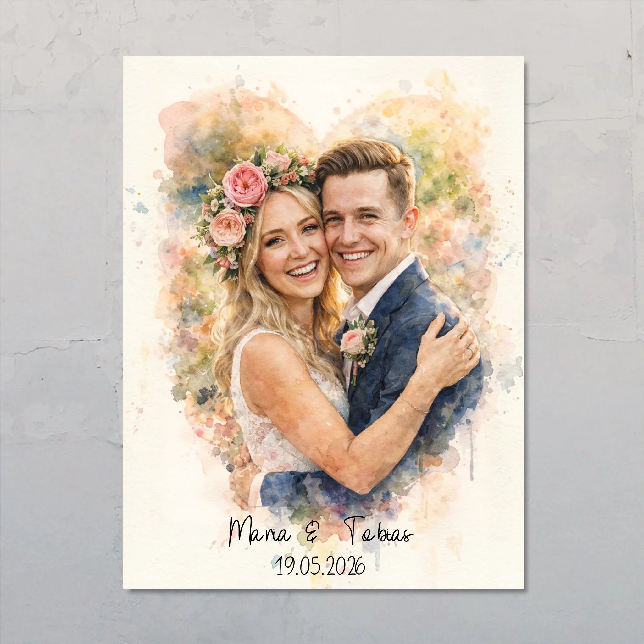 Zusammen - Personalisiertes Poster mit Wasserfarben-Effekt für Paare und zur Hochzeit