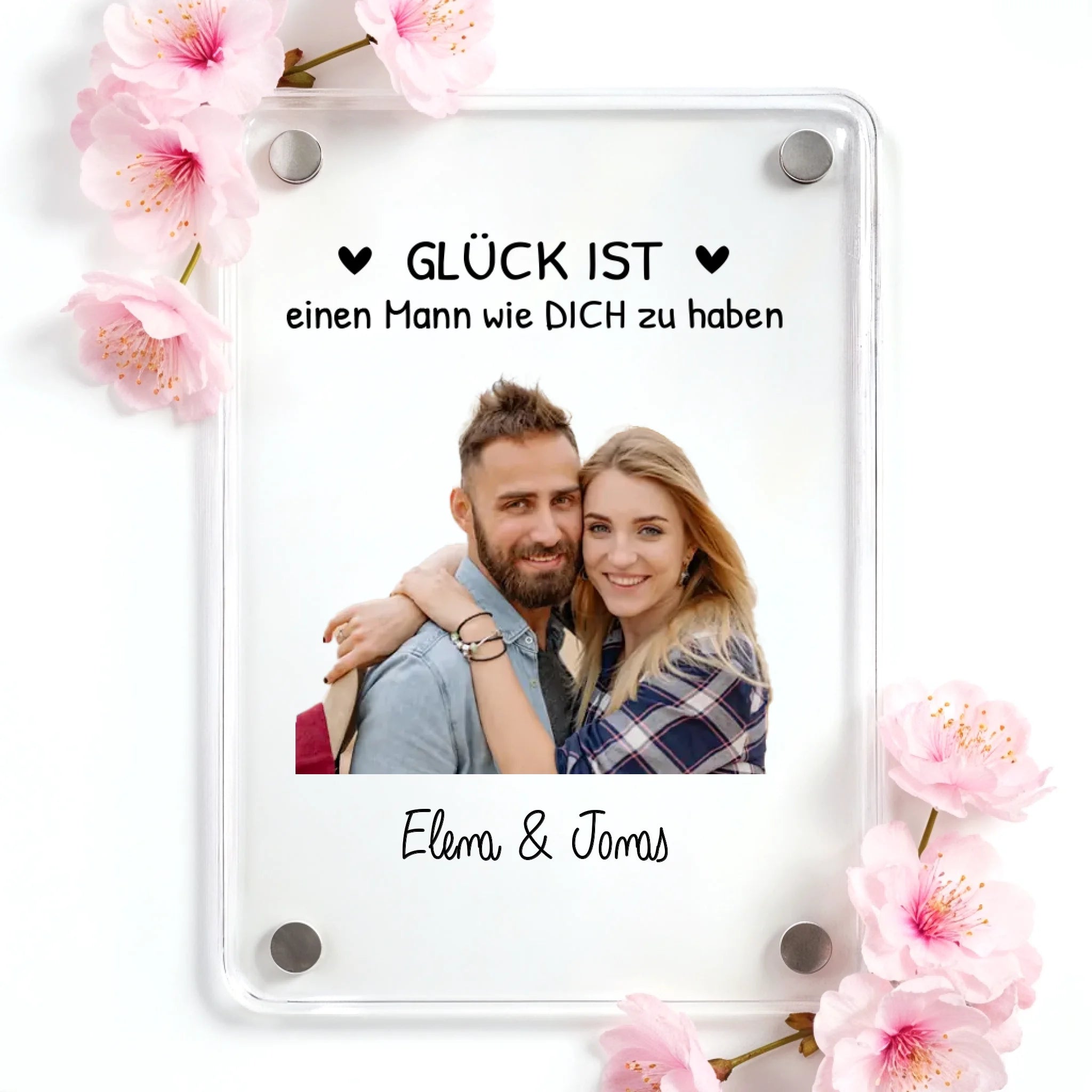 Personalisierter Kühlschrankmagnet für Partner mit Foto-Upload und Spruch von Love & Faith