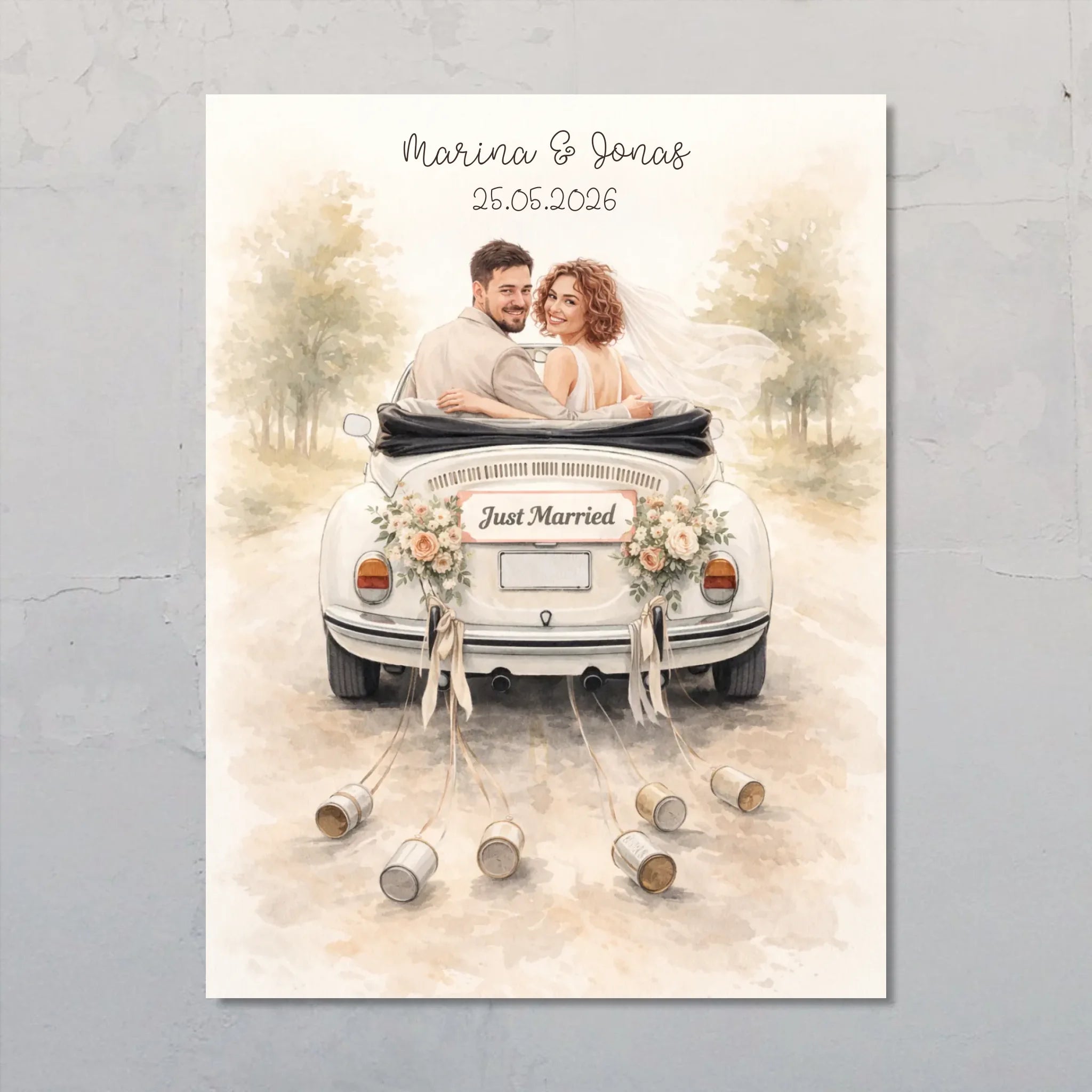 Der schönste Tag - personalisiertes Poster für Paare zur Hochzeit mit Wasserfarben-Effekt